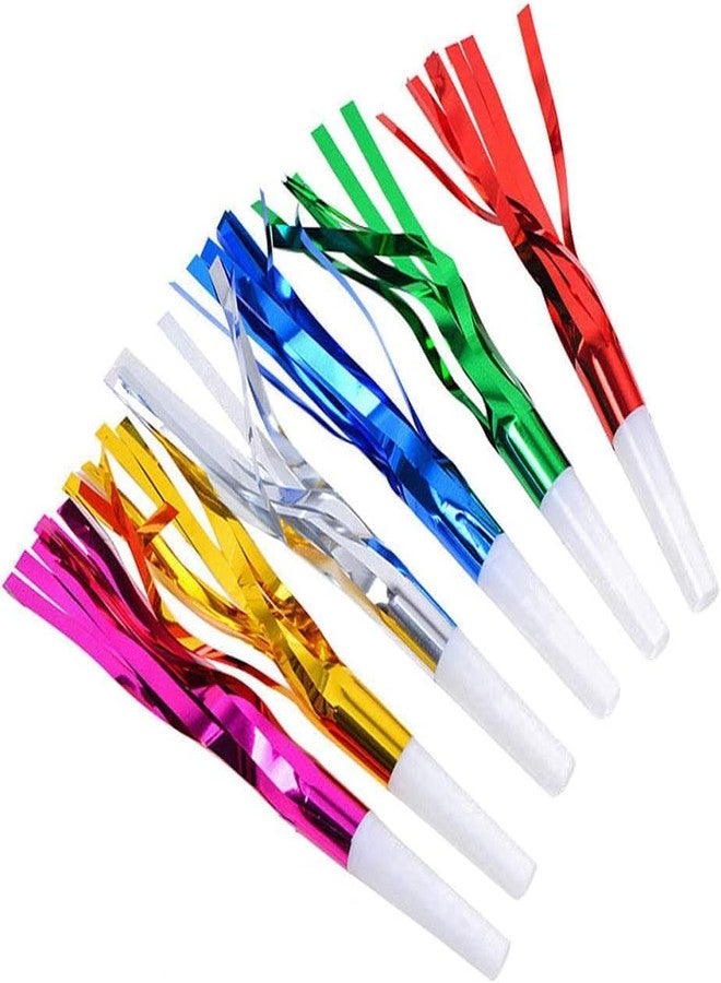 WLngtv 24 Pcs Metallic Noise Makers Party Blowouts Whistles Glitter Fringe Noisemaker Party Supplies Blowouts Kit for Party Sport Games (Mix Color) - Image 1